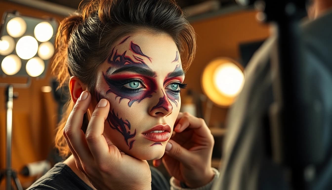 Creating unique special effects makeup Dallas TX for a film project with detailed textures.