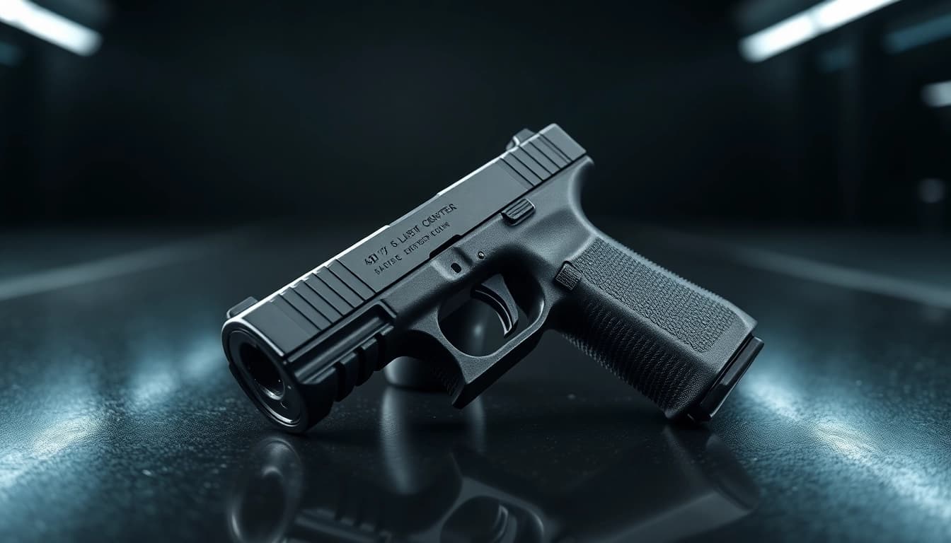 Showcase the glock 48 mos slide complete highlighting its precision and sleek design.