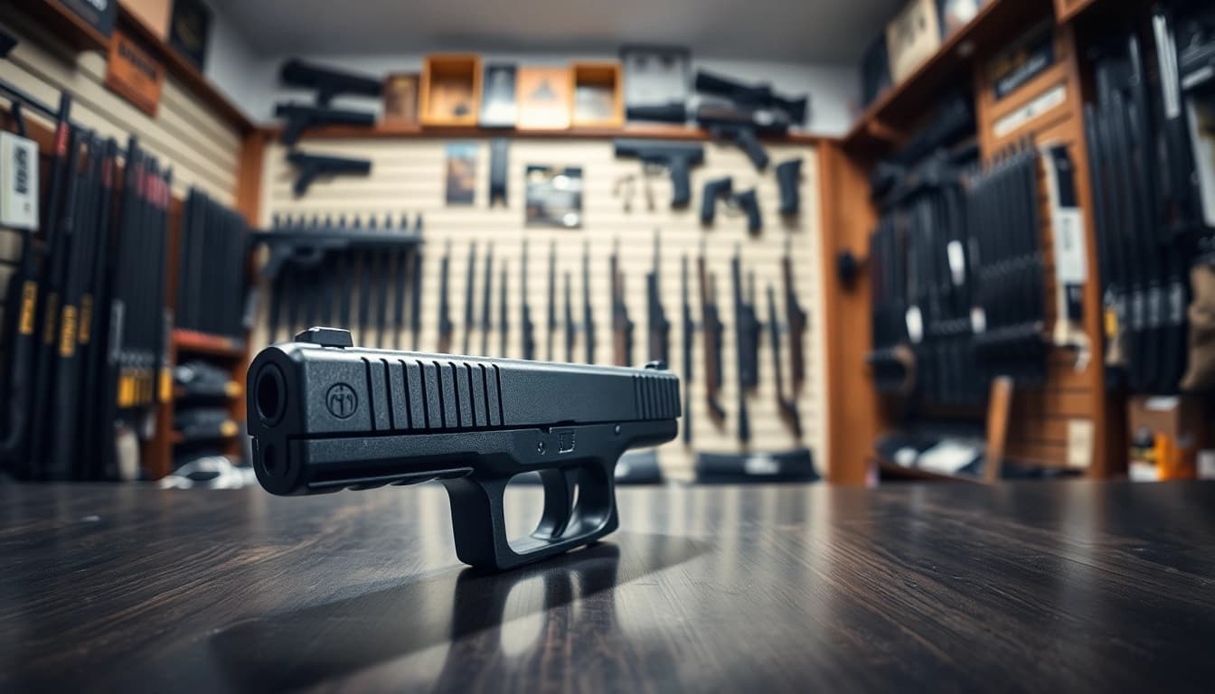 Showcase of glock slide highlighting its precision engineering and sleek design.