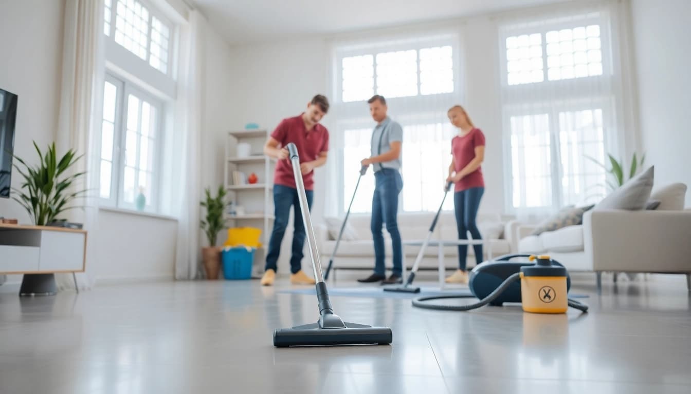 Bond cleaning Logan team working efficiently in a pristine living room