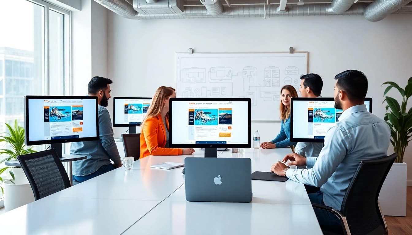 Create stunning designs with a professional website design agency Melbourne collaborating in a modern office.