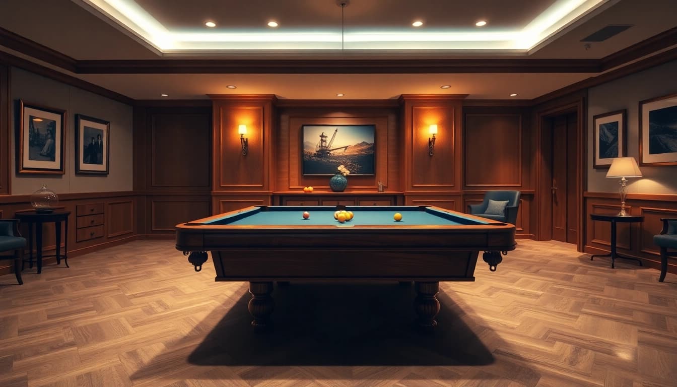 Buy Pool Tables in a luxurious game room with elegant decor and polished finishes.