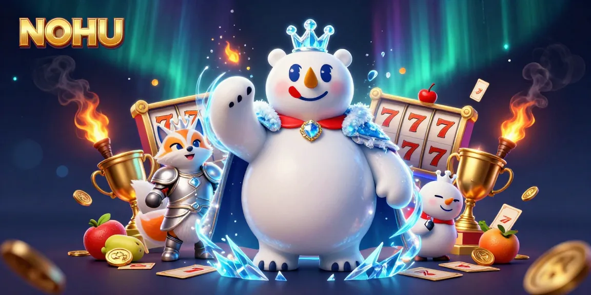 Engage in NOHU's thrilling slot game experience with vivid characters and dynamic casino elements.