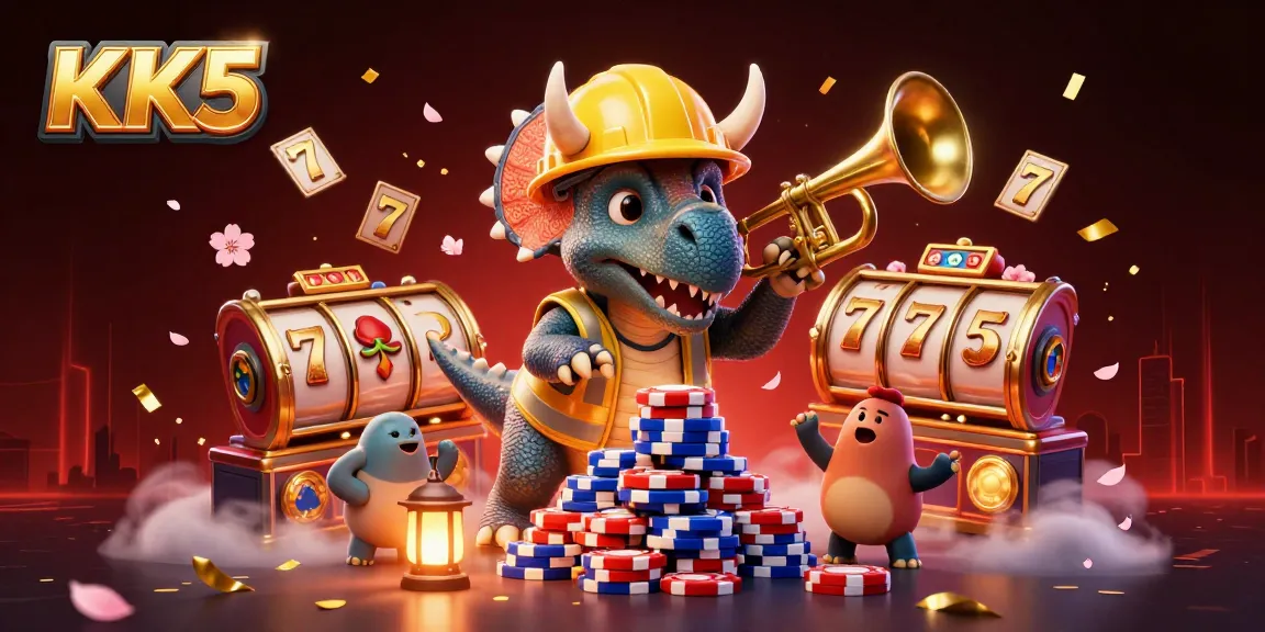 Experience thrilling gameplay at KK5 with an exciting scene of animated characters celebrating over jackpots and slots.