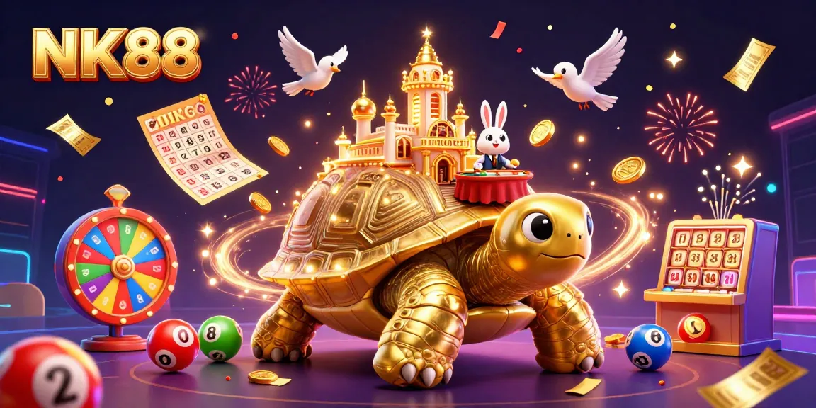 Experience exciting gaming with NK88 as golden coins rain down in a vibrant casino scene.