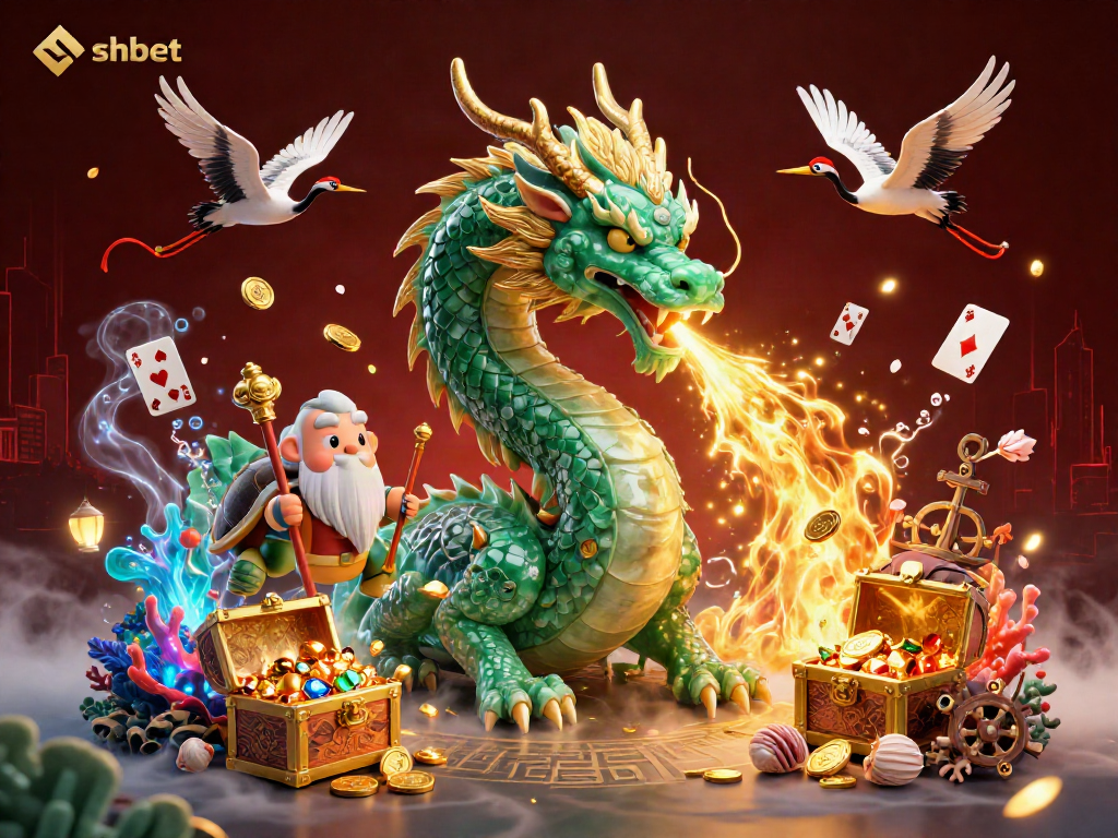 Engage in thrilling actions at shbet with a magical dragon, turtle sage, and lucky cranes amidst vibrant treasures.