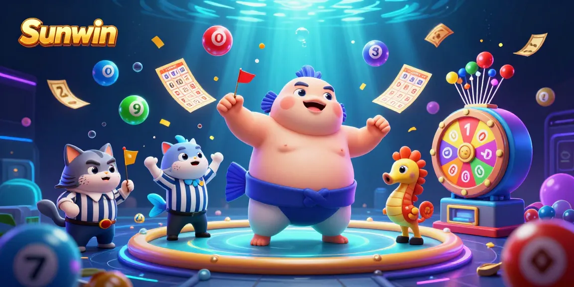 Experience thrilling moments at Sunwin with a lively underwater gambling scene, showcasing vibrant numbers and playful characters.