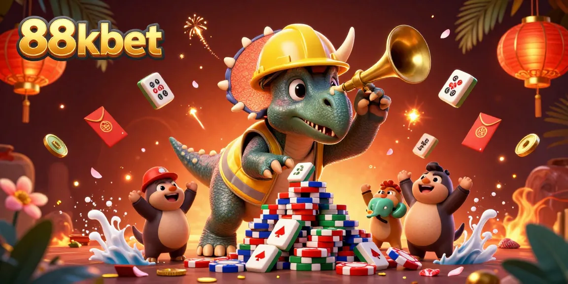 Experience thrilling fun at 88kbet with a tri-horned triceratops celebrating casino wins!