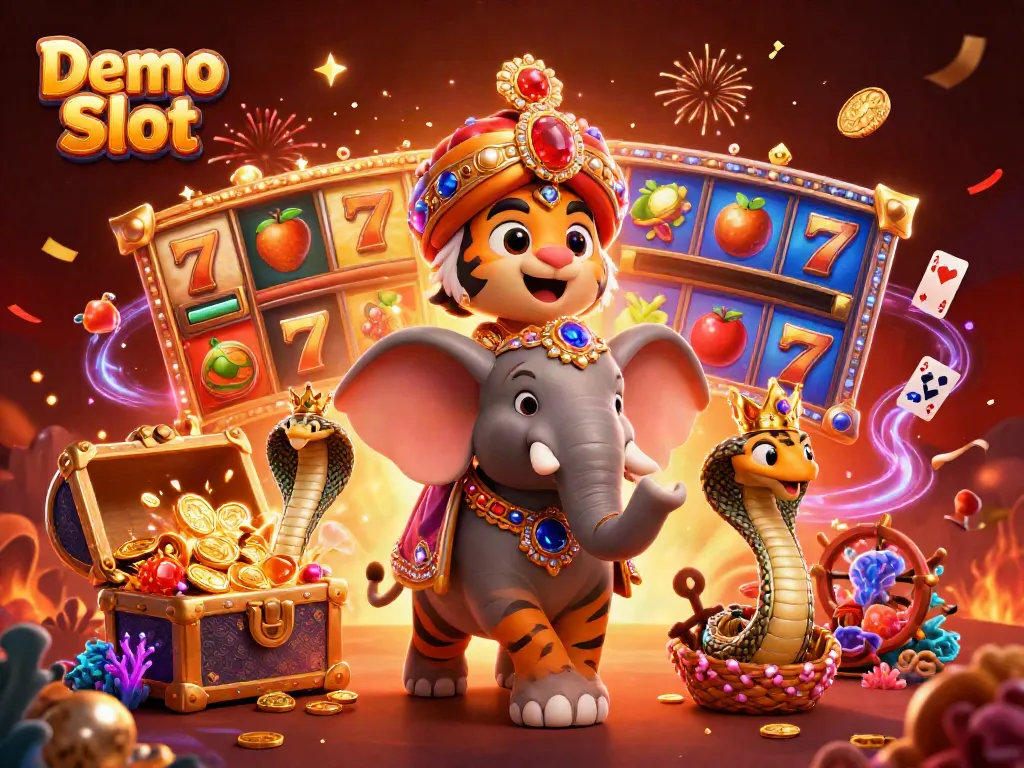 Experience the excitement of Demo Slot with vibrant slot reels and a captivating 3D fantasy scene.