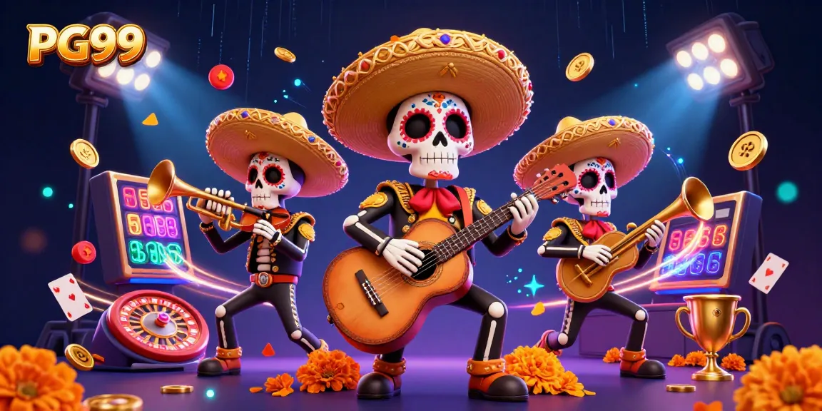 Join the fun at PG99 with a vibrant mariachi band celebrating casino excitement through lively illustrations.