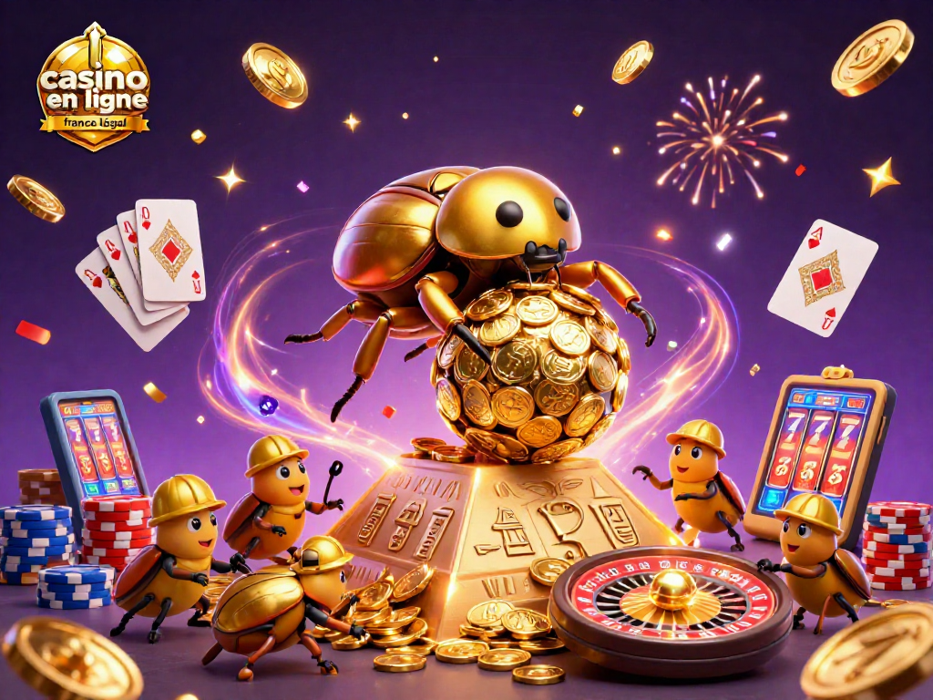 Jouer sur un casino en ligne France légal avec des symboles de jeu animés et des effets scintillants.
