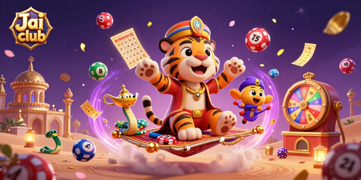Engage in thrilling lottery excitement with Jai club's vibrant jackpot scene illustration.