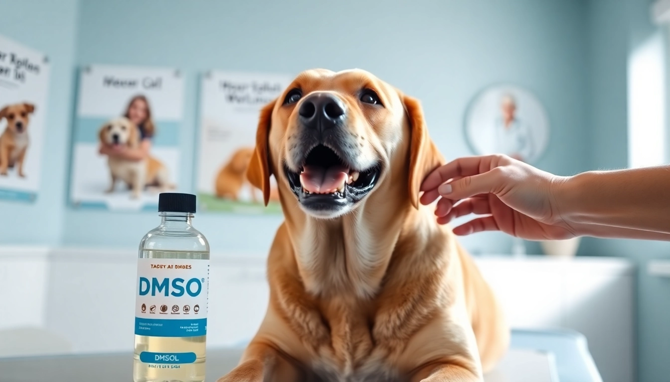 Veterinarian applying dmso for dogs in a bright clinic to promote pet health.