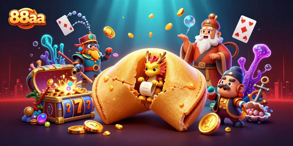 88aa casino illustration with a golden fortune cookie and gaming elements