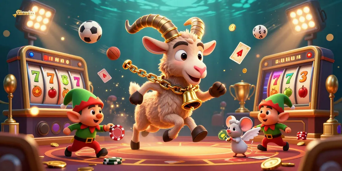 Experience holiday fun in the sunwin9 casino with Krampus, an angel mouse, and naughty elves amidst slot reels and sports.