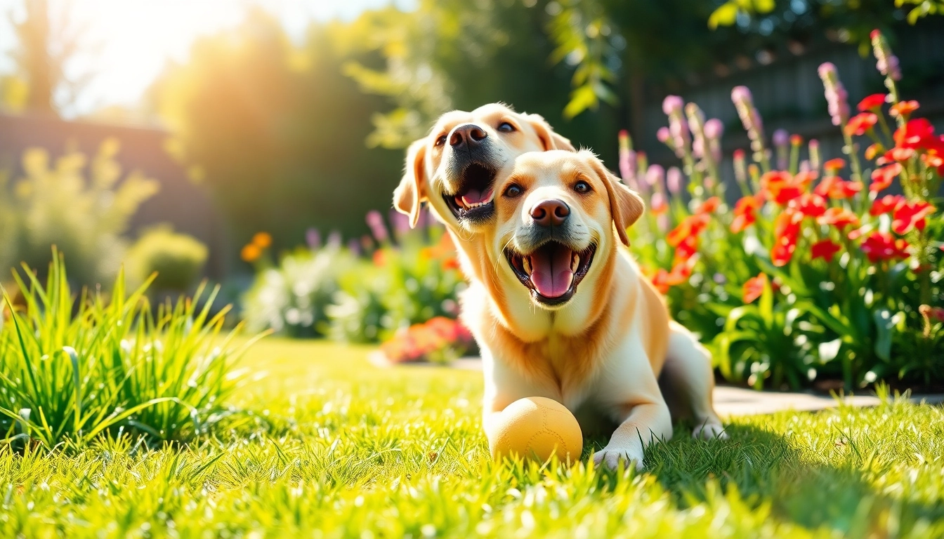 Dog demonstrating the benefits of dmso for dogs in a bright garden setting.