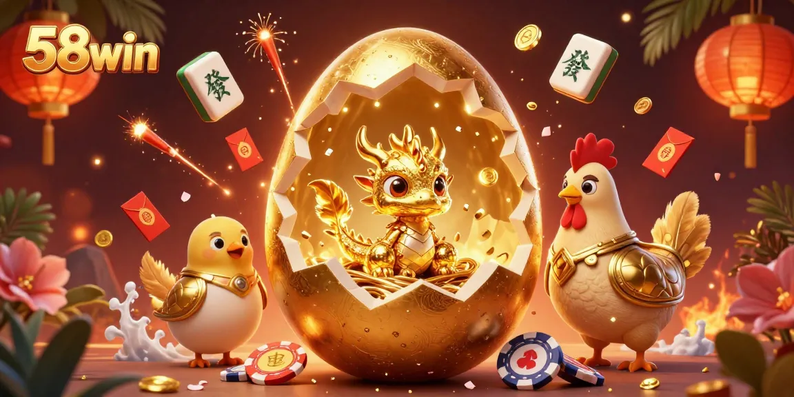 Engage with 58win as a golden dragon reveals poker chips in a vibrant casino illustration.