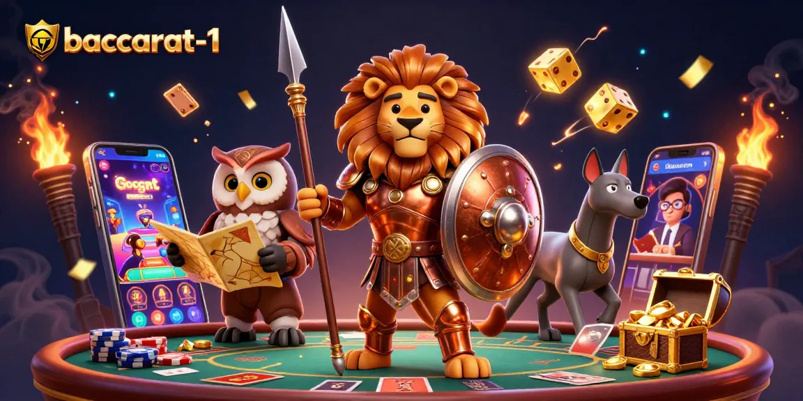 Baccarat-1 offers thrilling gameplay with a strategic Spartan lion and fun gaming elements in an exciting casino scene.