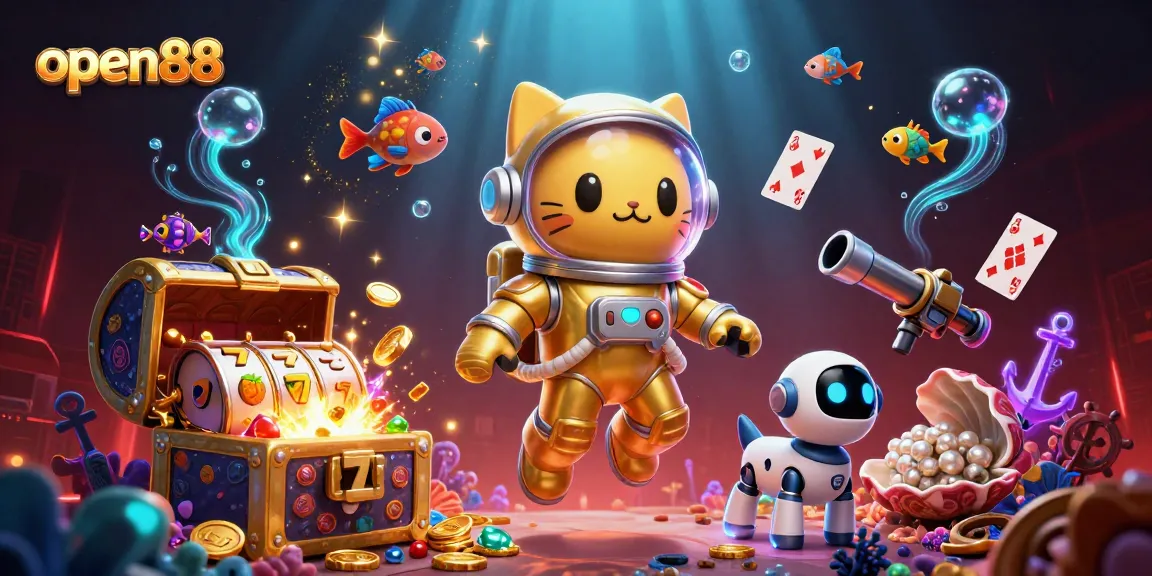 Engage with open88's vibrant casino adventure featuring a space-themed scene of winning and exploration.