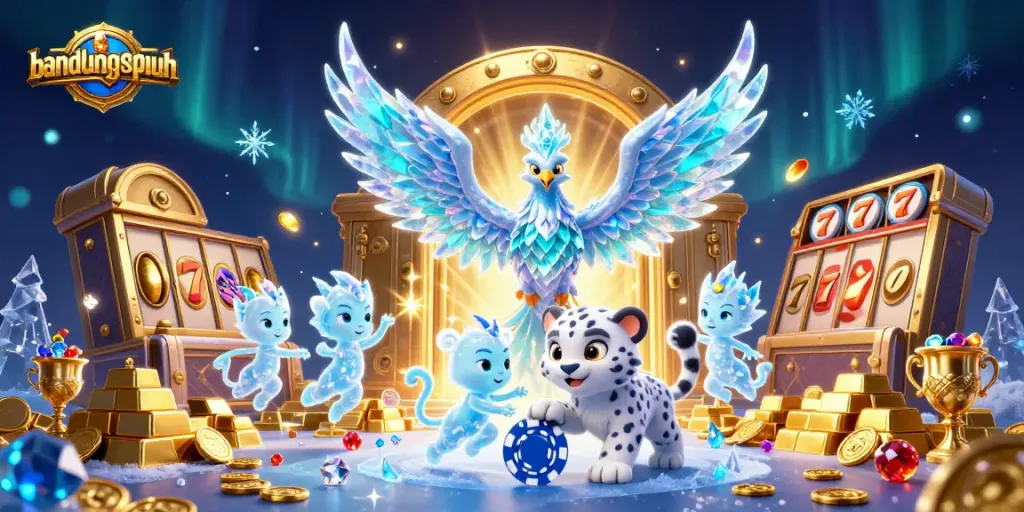 Engage with bandungsepuh's exciting casino world featuring an ice phoenix, poker chip, and casino elements.
