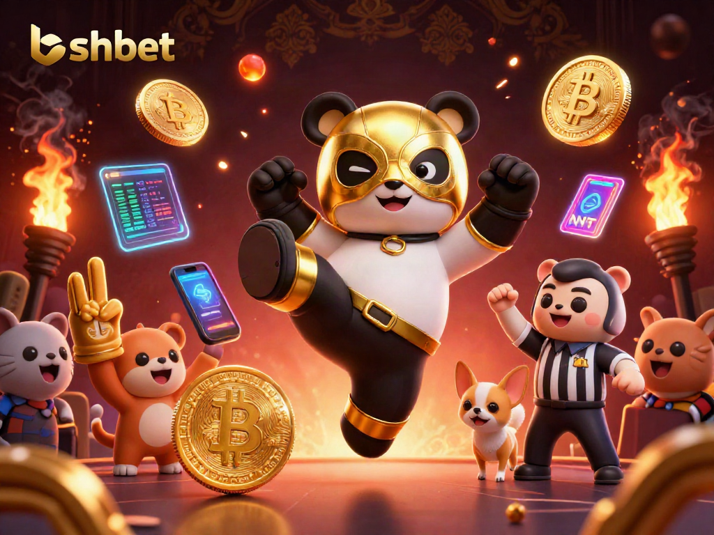 Experience thrilling action with bshbet as a wrestling panda kicks through a vibrant casino scene