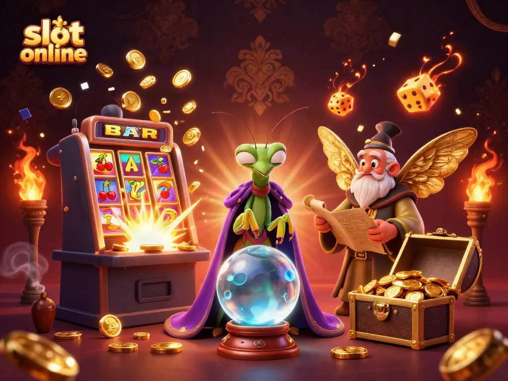 Experience thrilling slot online action with a vibrant scene featuring mystical characters and a jackpot burst.