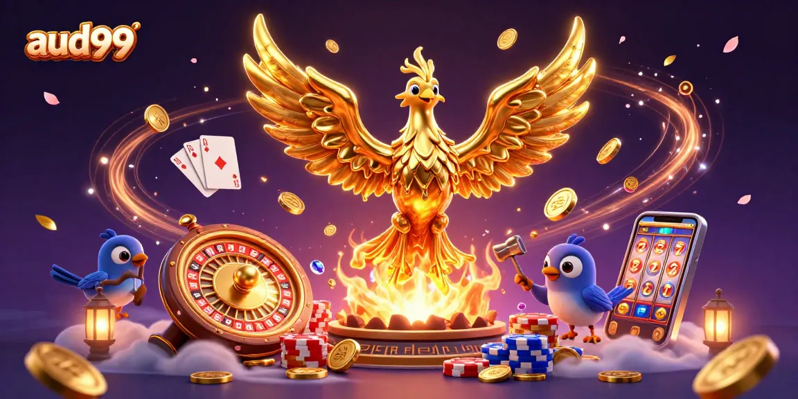 Play aud99 with cascading gold coins and dynamic game elements in a vibrant casino setting.