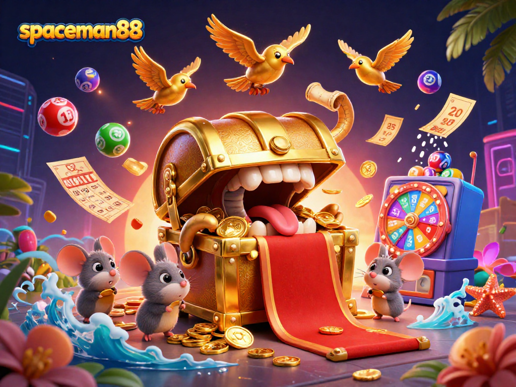 Experience winning odds with spaceman88 in this vibrant casino-themed illustration featuring dynamic game elements.