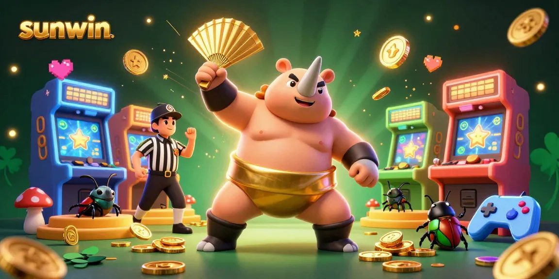 Experience excitement with sunwin as a rhinoceros beetle sumo champion stomps and scatters golden coins.