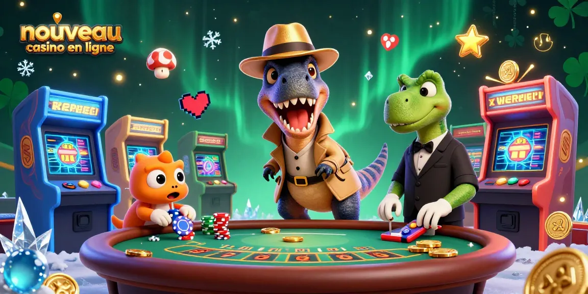 Jouez au nouveau casino en ligne avec une illustration dynamique de personnages jurassiques au blackjack.