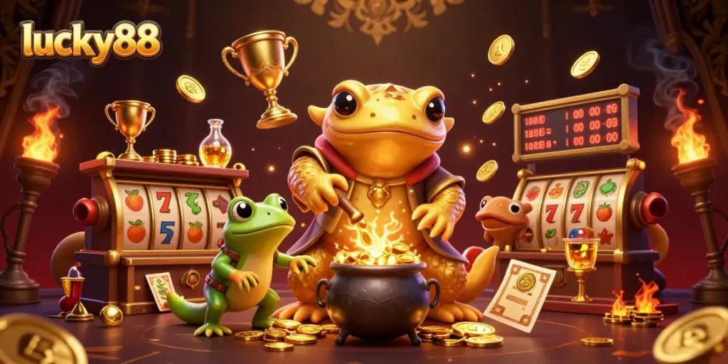 Experience thrilling wins with lucky88 in this vibrant 3D casino scene full of animated action