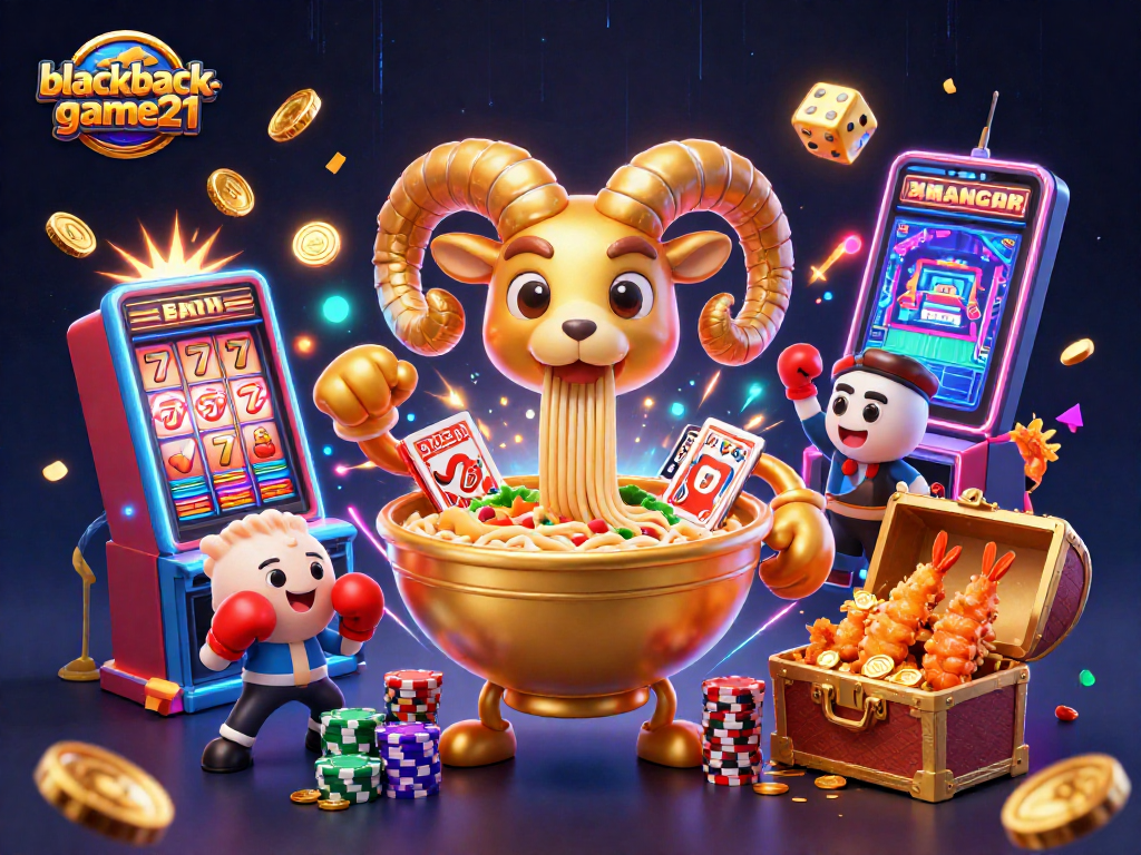 Play blackjack-game21 with vibrant characters in a thrilling casino environment, showcasing fun challenges.