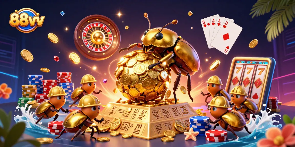 88vv showcases an energetic scene with a golden beetle and casino elements illustrating thrilling gameplay.