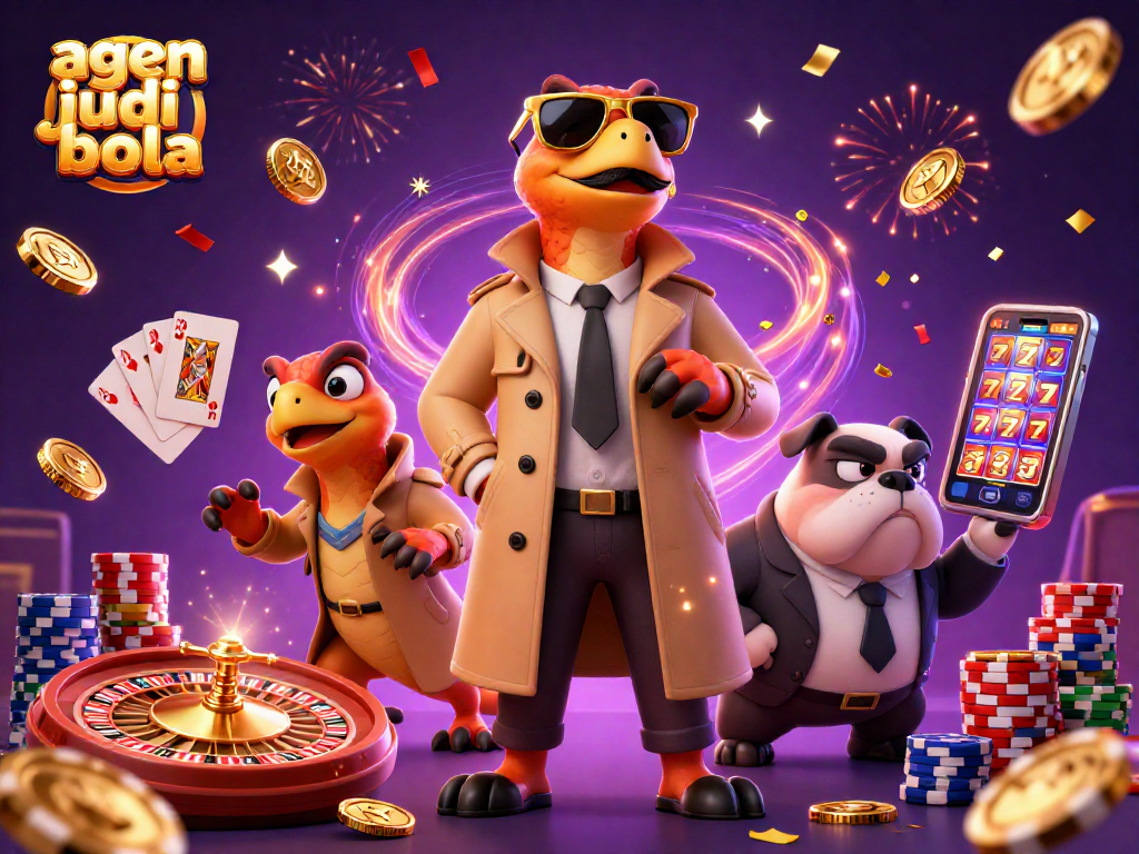 Engage in thrilling games at agen judi bola, featuring an entertaining scene with raptors and a bouncer.