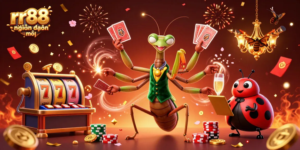 Experience the excitement of rr88 hiện đang mở with a lively casino scene featuring a giant mantis card sharp!