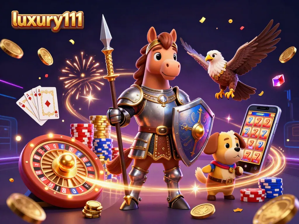 Play exciting games and win at luxury111 with medieval-themed characters and vibrant casino elements.