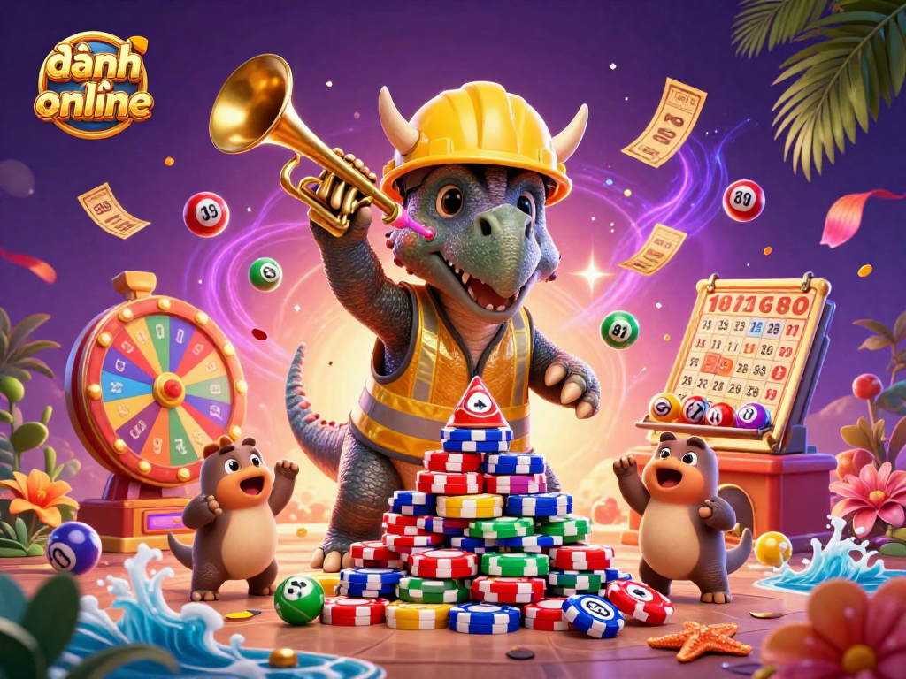 Experience đánh đề online with vibrant lottery balls, cheerful characters, and exciting casino elements.