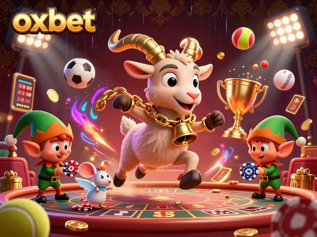 Experience the excitement of oxbet with a vibrant, dynamic casino scene featuring whimsical characters and energetic gaming elements.
