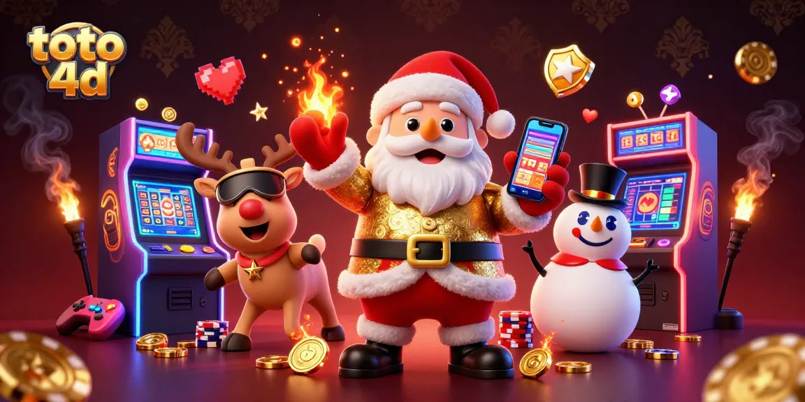Engage with the excitement of toto 4d while Santa and his friends celebrate in a vibrant casino scene.