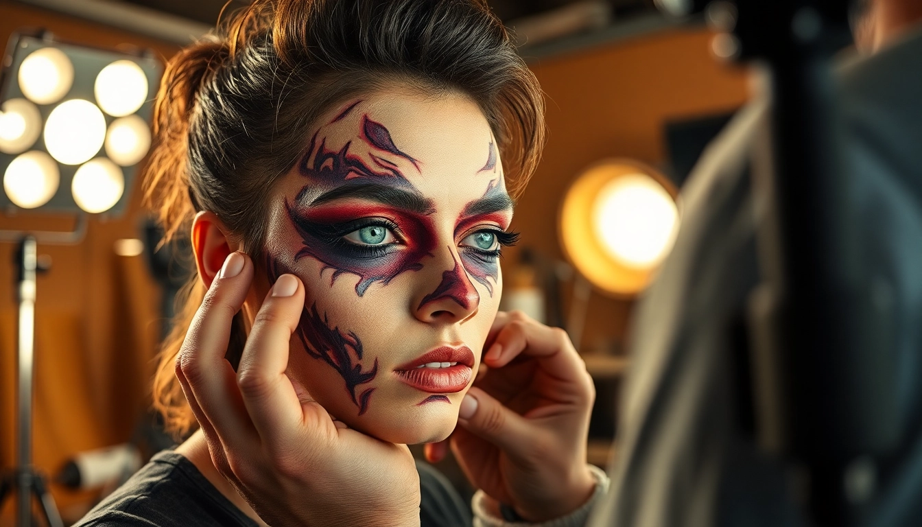 Creating unique special effects makeup Dallas TX for a film project with detailed textures.