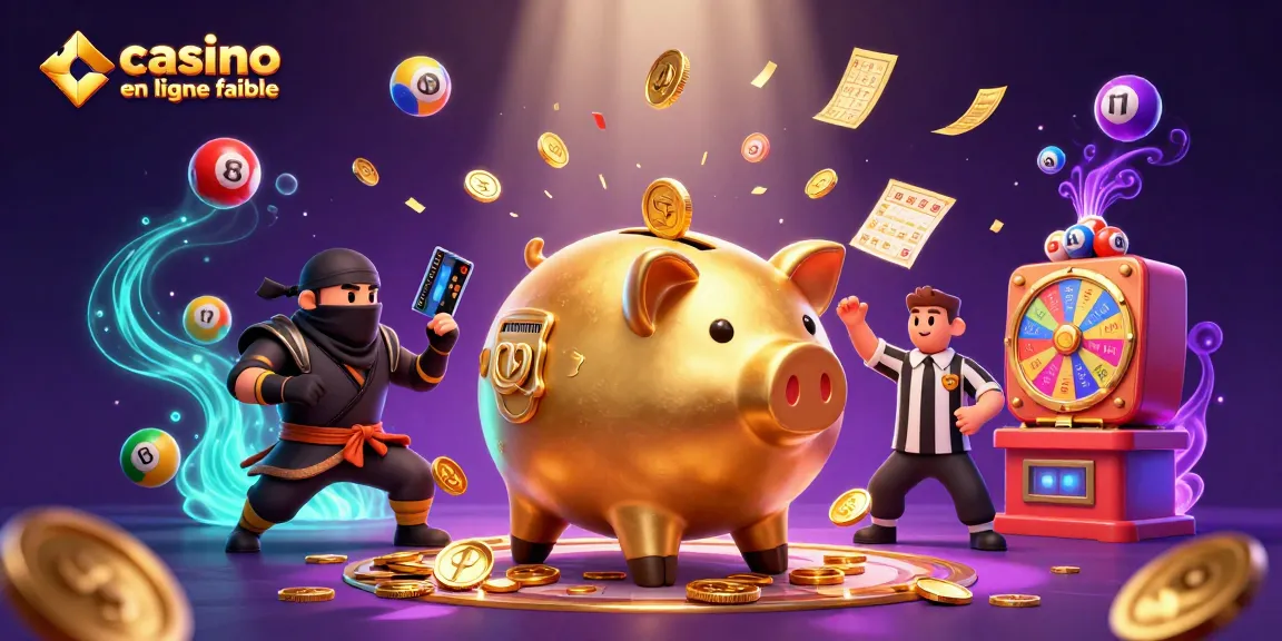 Illustration immersive illustrant un casino en ligne fiable avec un énorme cochon tirelire et d'autres personnages de jeux d'argent.