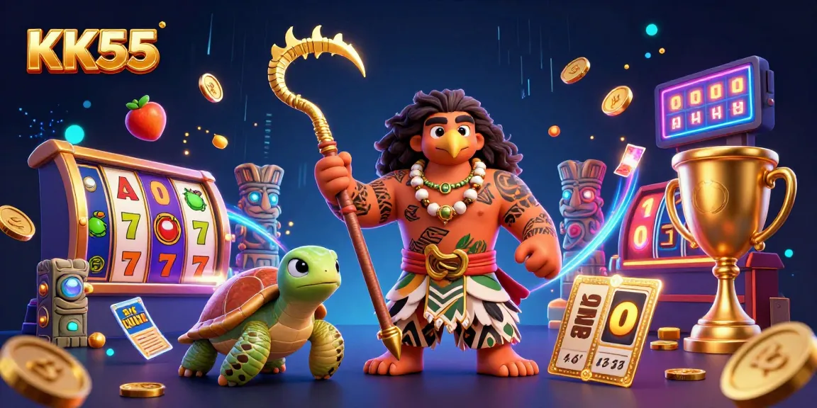 Experience exciting gaming action at KK55 with jackpot slots and vibrant characters.