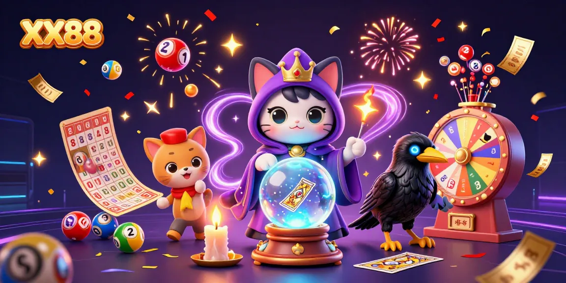 Engage with XX88's vibrant gaming atmosphere featuring a mystical cat, raven, and celebration elements.