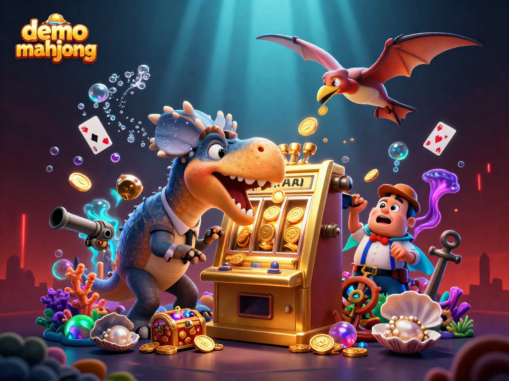 Demo mahjong, kepala pachycephalosaurus menyerang mesin slot emas, jackpot coin meluncur.