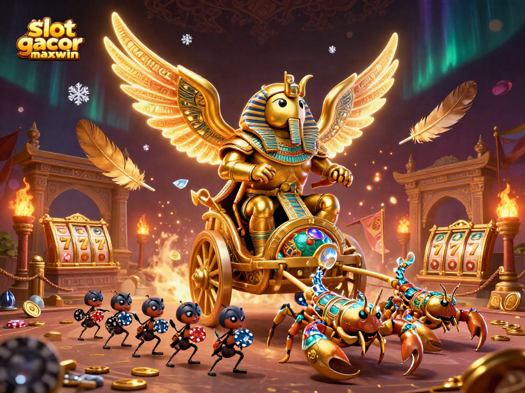Engage with the vibrant world of slot gacor maxwin, showcasing a glorious chariot scene with golden symbols.