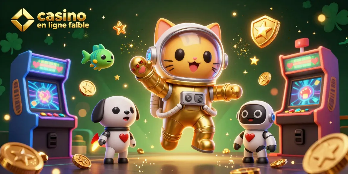 Illustration dynamique représentant un chat astronaute en or et un chien robot, symbolisant un casino en ligne fiable.
