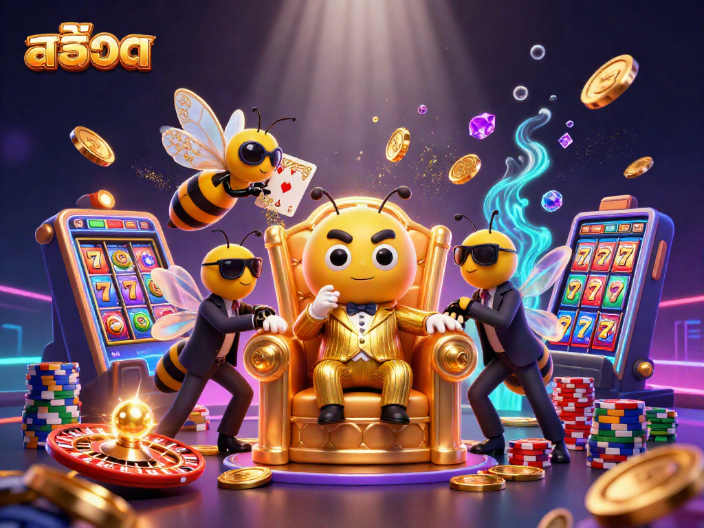 Engage with the thrilling world of สล็อต featuring a vibrant casino scene with colorful characters.