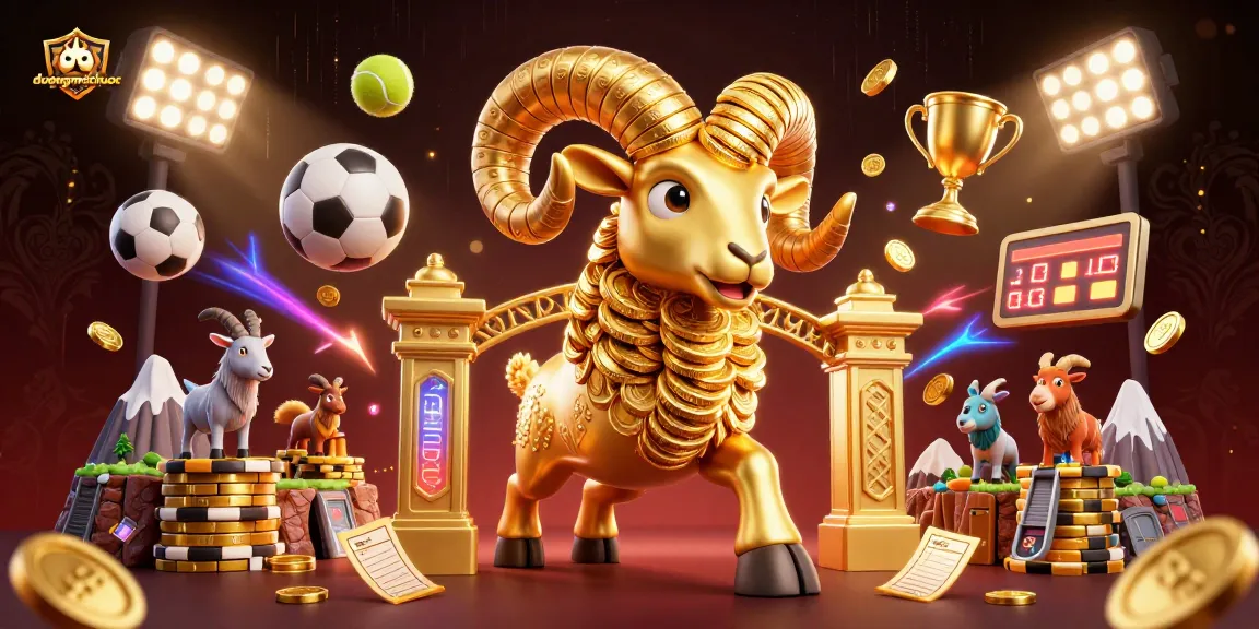 Experience duongmatchuoc's thrilling gameplay with a golden ram charging through vibrant casino elements.