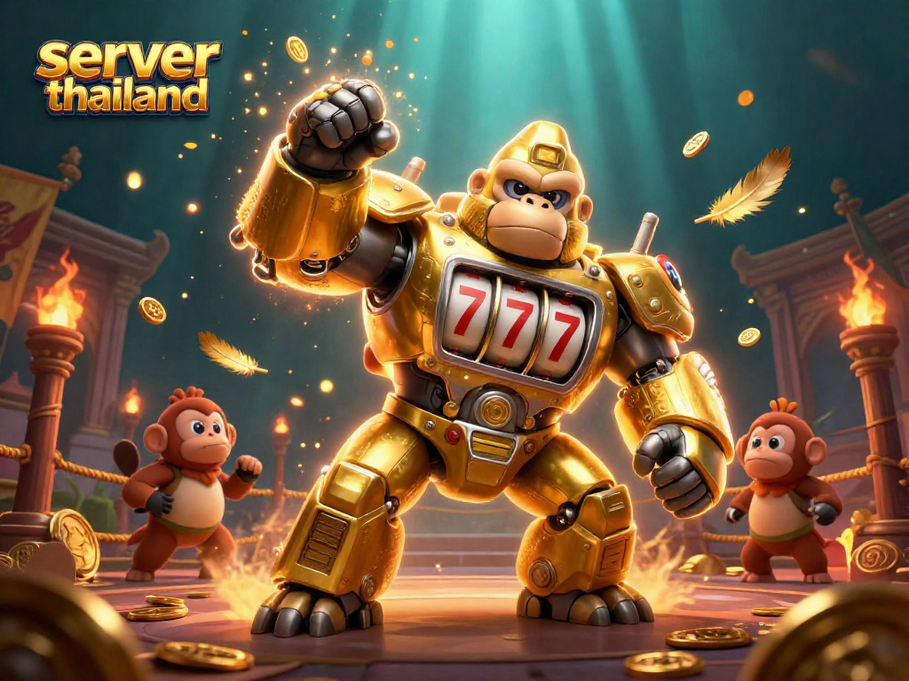 Engage with top-notch games at server thailand as the golden gorilla mech powers through the action.