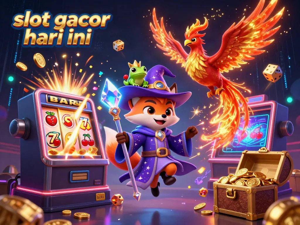 Engage with "slot gacor hari ini" as the mystical wizard fox, phoenix, and crown frog celebrate a jackpot explosion.